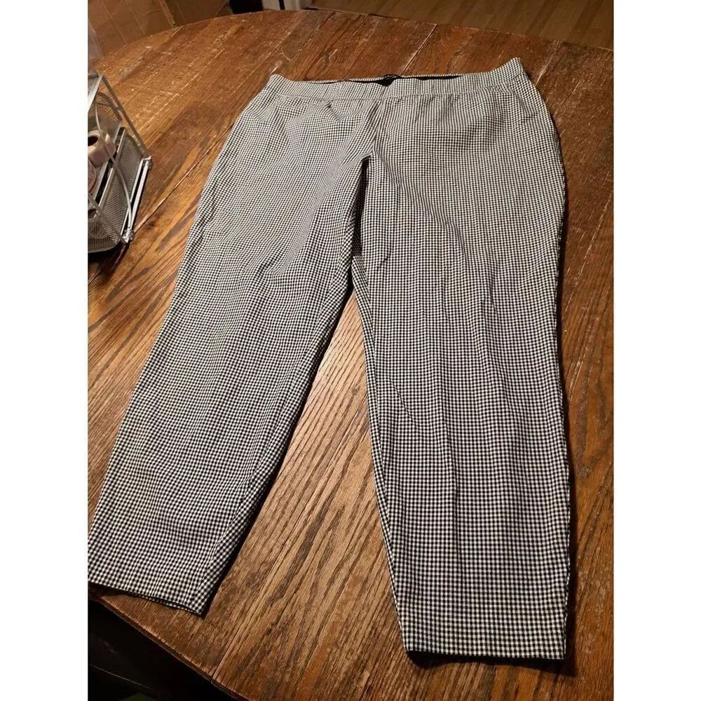 Talbots Women’s 20W Black White Check Pull-On Ankle Pants Stretch Skinny Comfort